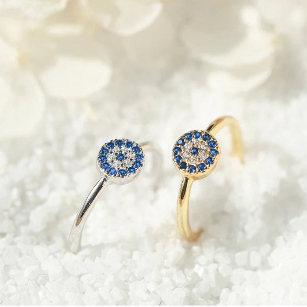 14k Gold Sapphire Diamonds Blue Eye Ring Sterling Silver - Picture 3 of 9